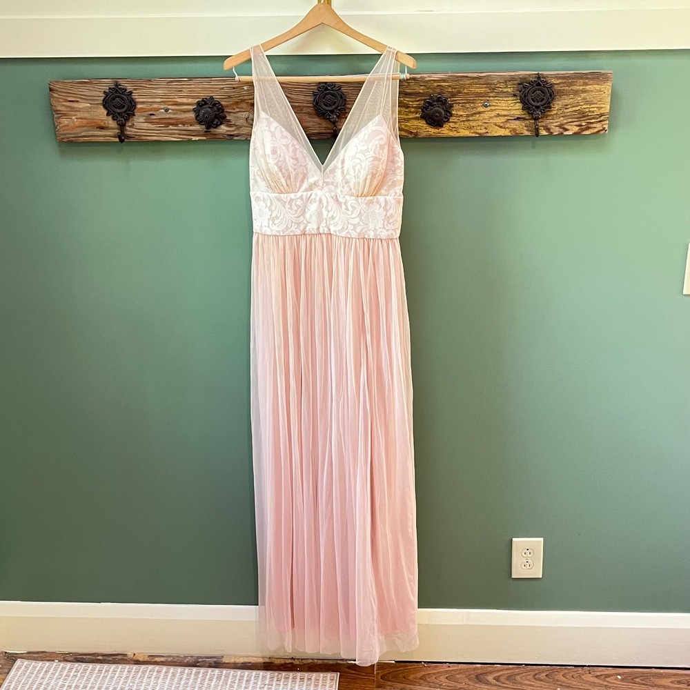 BHLDN Hitherto Blush Pink Lace Tulle V Neck Maxi Dress‎ Formal Gown Sz6